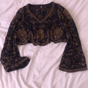 Free people folk festival bell sleeve blouse top